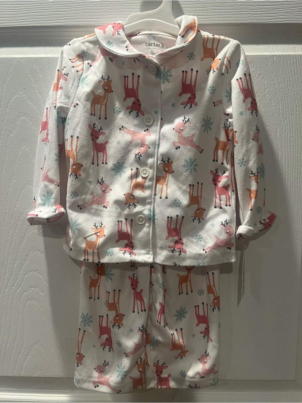 Carter's White Pajama Set with Pink and Brown Reindeer